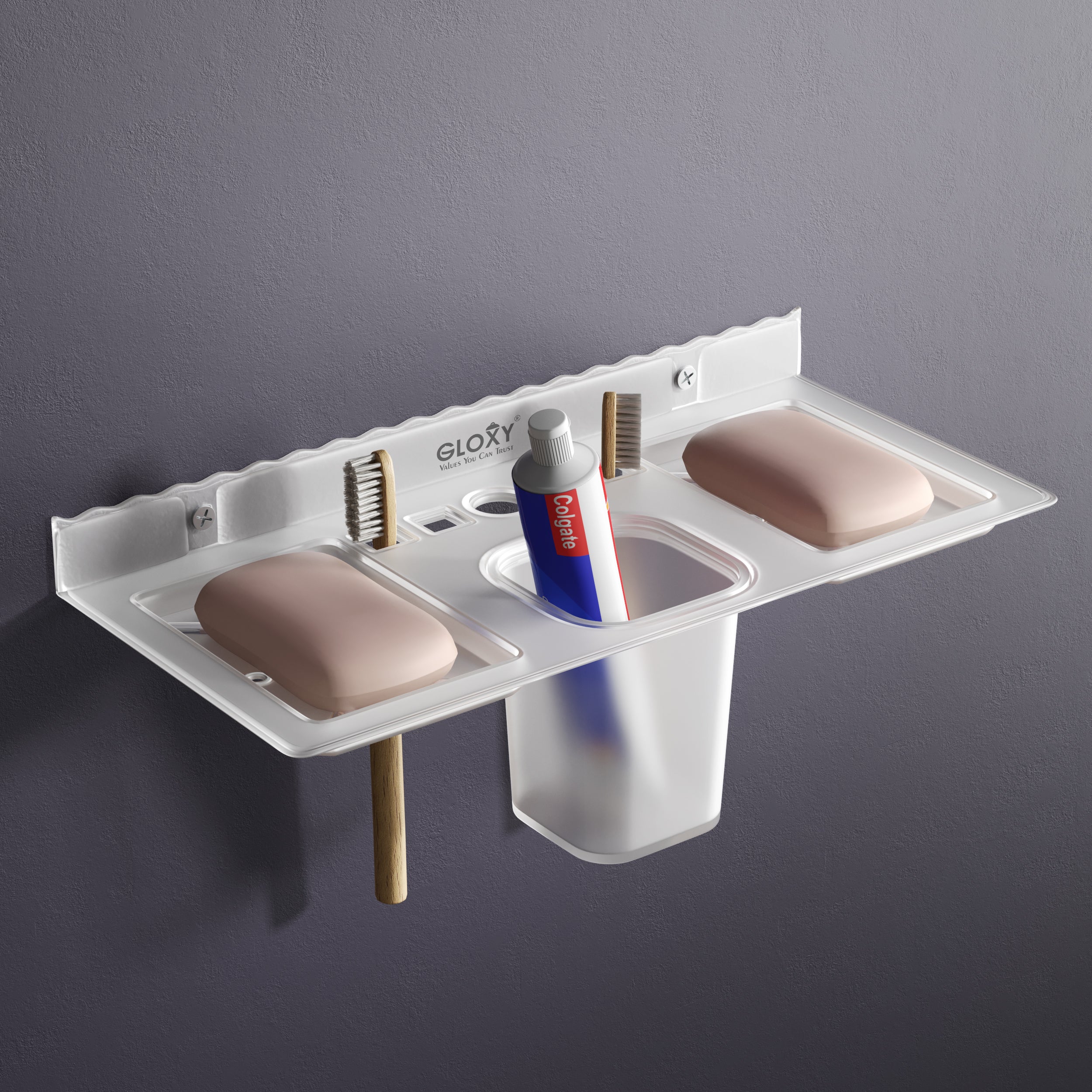 Unbreakable Acrylic Dual Soap Dish and Toothbrush Holder -by GLOXY®