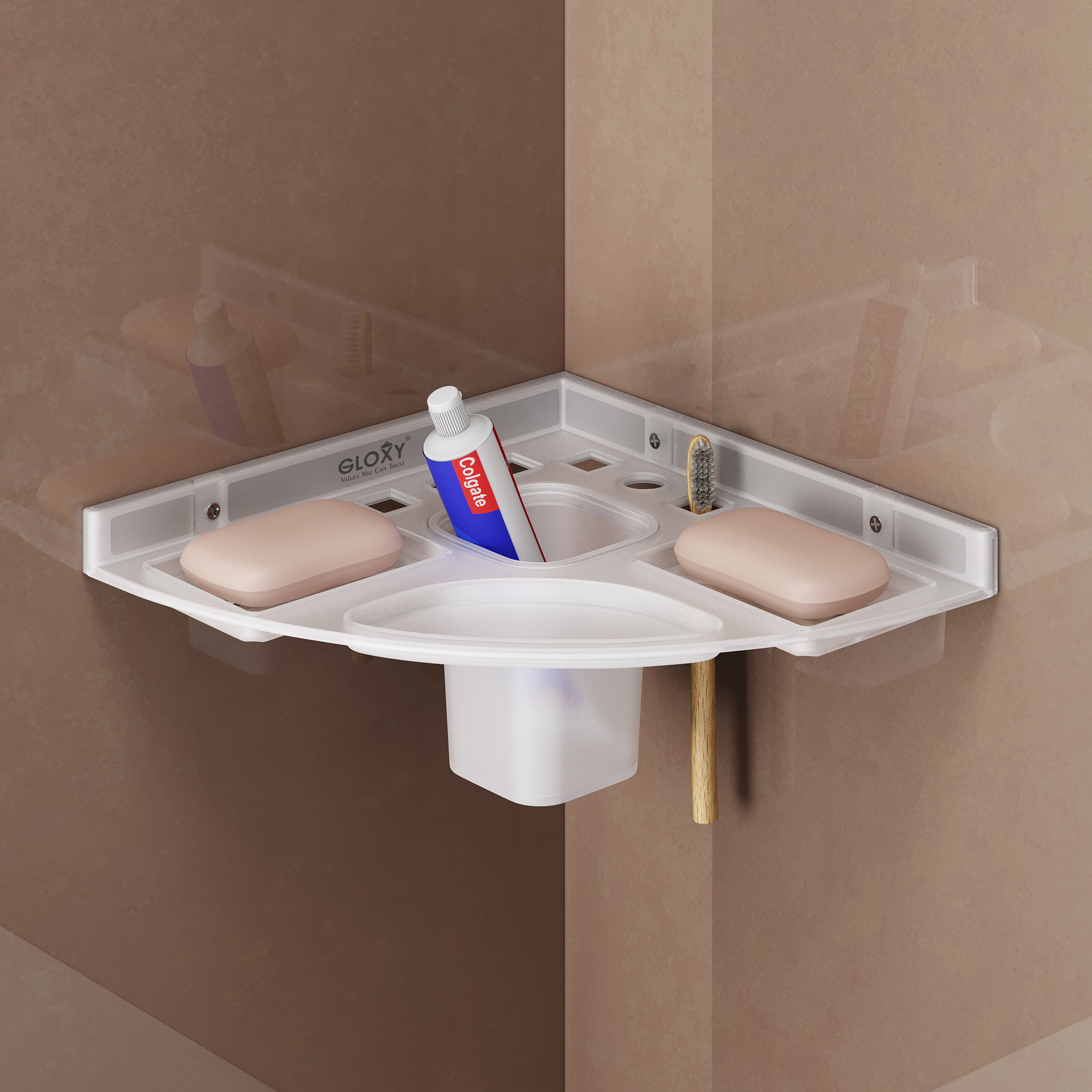 Acrylic Double Soap Dish with Toothbrush & Tumbler Holder